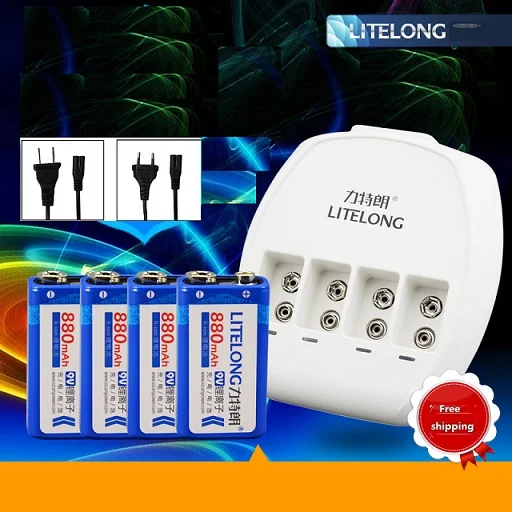 

4pcs 9V 880mAh lithium battery +9V Ni MH / Ni Cd / lithium ion battery universal charger