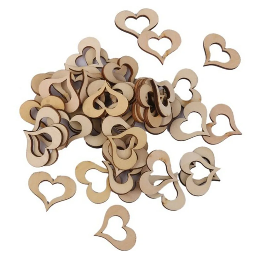 

20pcs 30mm Hollow Heart Shape Wooden Slices DIY Wood Discs Crafts Heart Embellishments Crafts Party Wedding Decor
