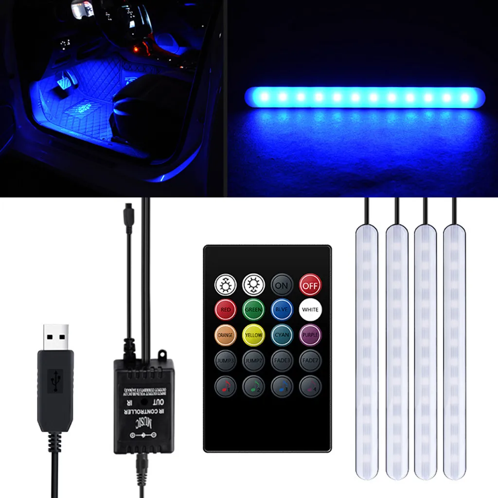 

7-Color RGB LED Neon Strip Light Music Remote Control For Car Interior Lighting