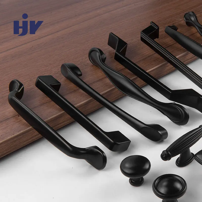Черные ручки шкафа в американском стиле Алюминиевый сплав для кухонных дверей