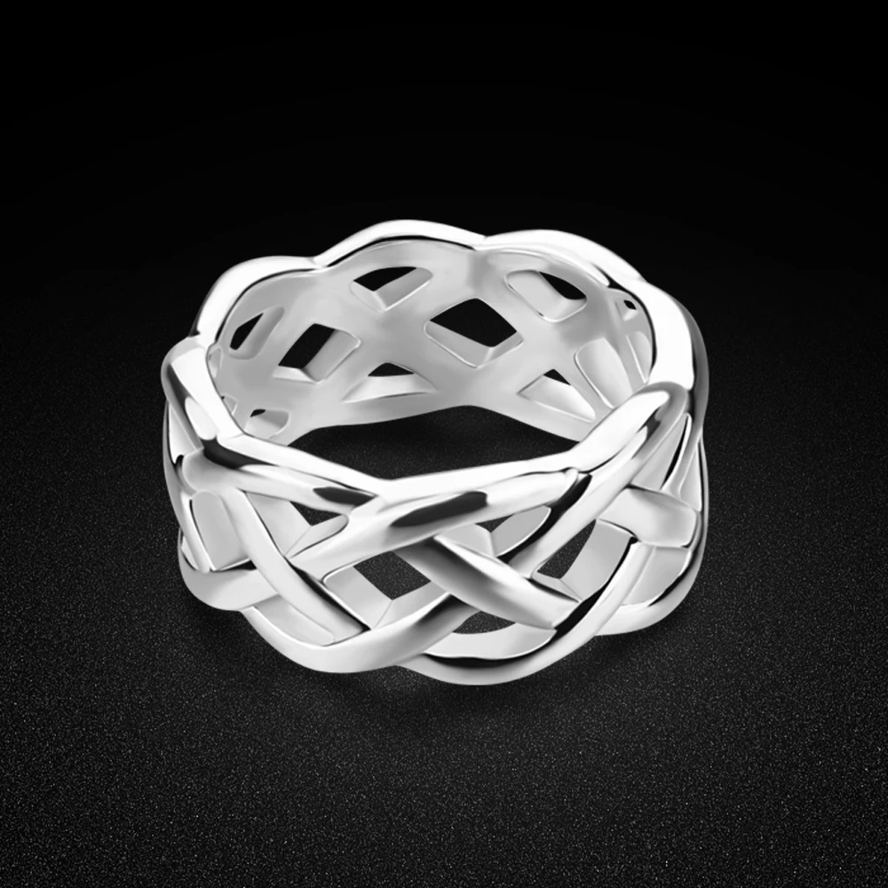 Модное Оригинальное серебряное кольцо шириной 10 мм. Ажурное Сетчатое из серебра