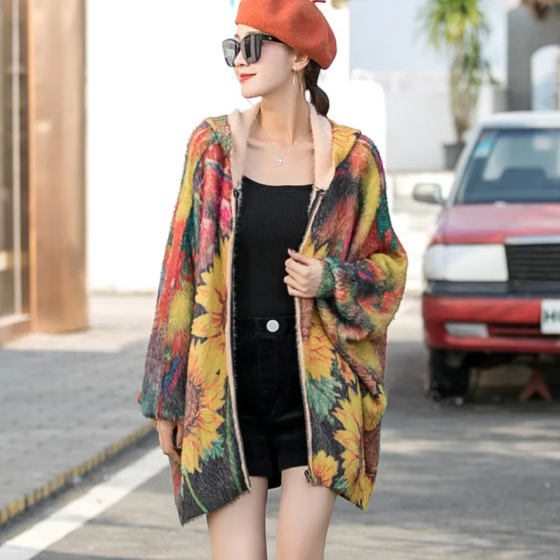 QING MO Autumn Fashion Hooded Knitted Sweater Women Loose Large Size Bat Sleeve 2021 New Trend Zipper Cardigan ZWL472 |