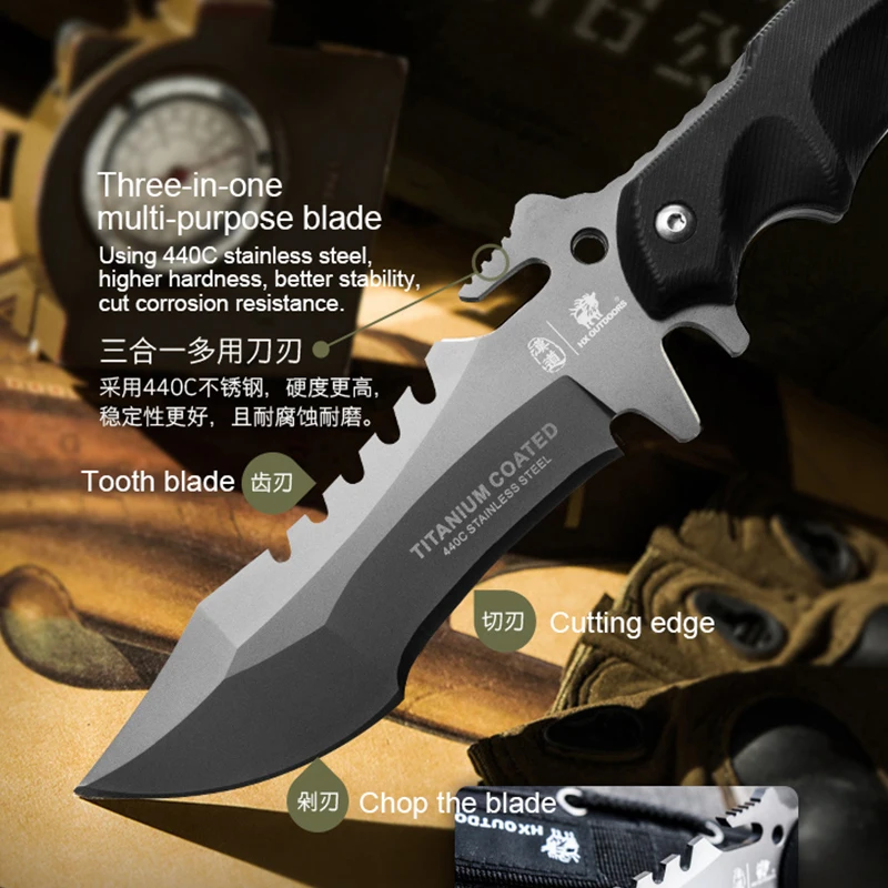 Нож для выживания Hando Trident 440C карманный тактический прямой клинок с рукояткой K10