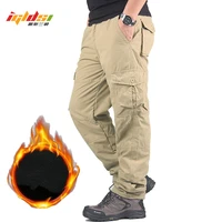 mens winter thicken fleece cargo pants double layer straight pants men casual cotton military tactical baggy pant warm trousers