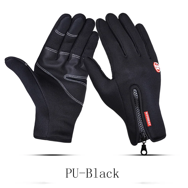 Palm-PU-black Зимние теплые лыжные мужские перчатки женские велосипедные перчатки с сенсорным экраном водонепроницаемые брызгозащитные ветрозащитные модные черные женские нескользящие перчатки - Цвет: Palm-PU-black