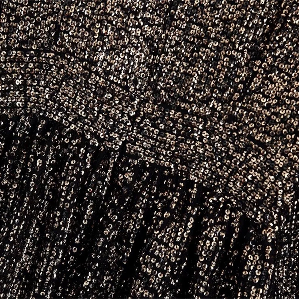 Женское Пышное мини платье Za с круглым вырезом и длинным рукавом контрастной