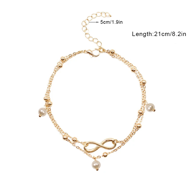 

2021 Boho Female Double Layered Anklets Barefoot Sandals Imitation Pearl Foot Jewelry Anklets On Foot Ankle Bracelets For Women