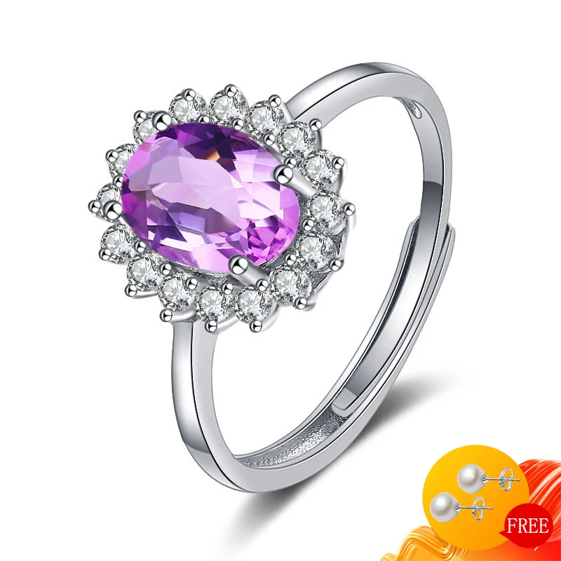 

Luxury Rings S925 Sterling Silver Jewelry Oval Amethyst Zircon Gemstones Open Finger Ring for Women Wedding Promise Accessories