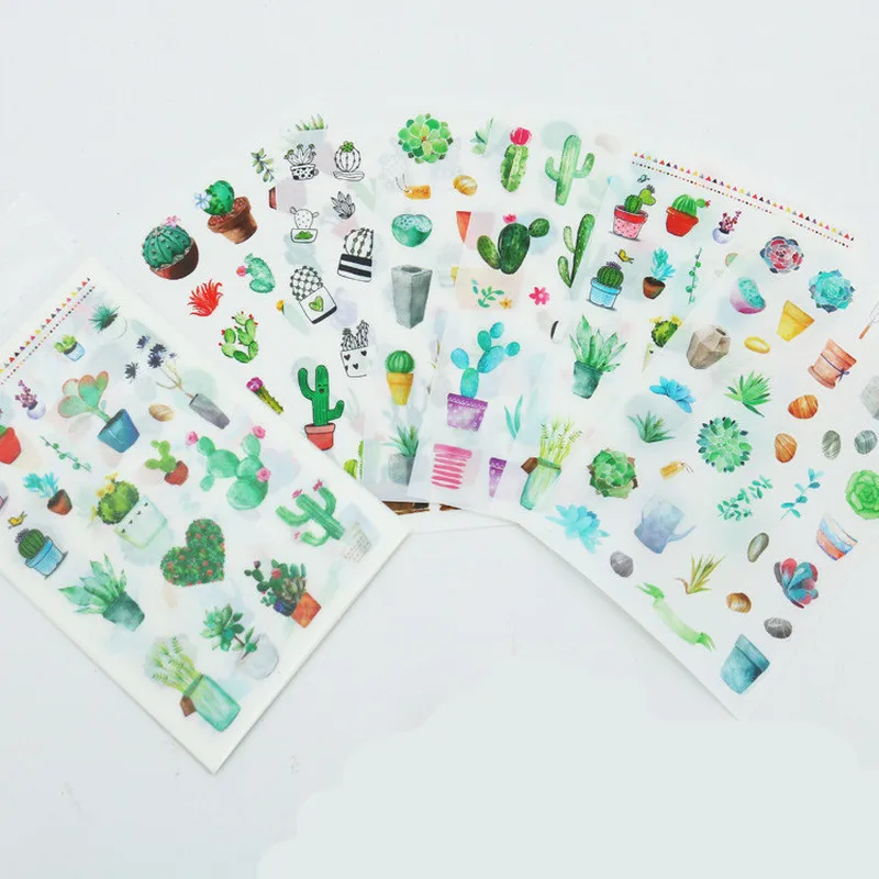 6 цветов Зеленый Кактус растение декоративные милые наклейки s Стик для