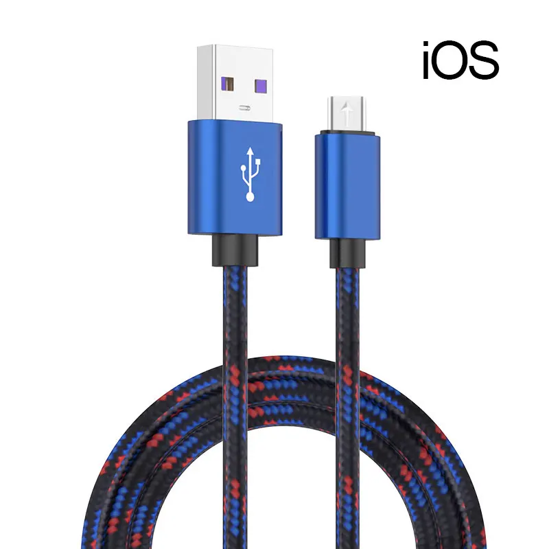 iOS Usb-кабель для мобильного телефона, микро сменный IOS type-c, синий цвет, 5А, быстрая зарядка, линия передачи данных, нейлоновый материал - Цвет: iOS