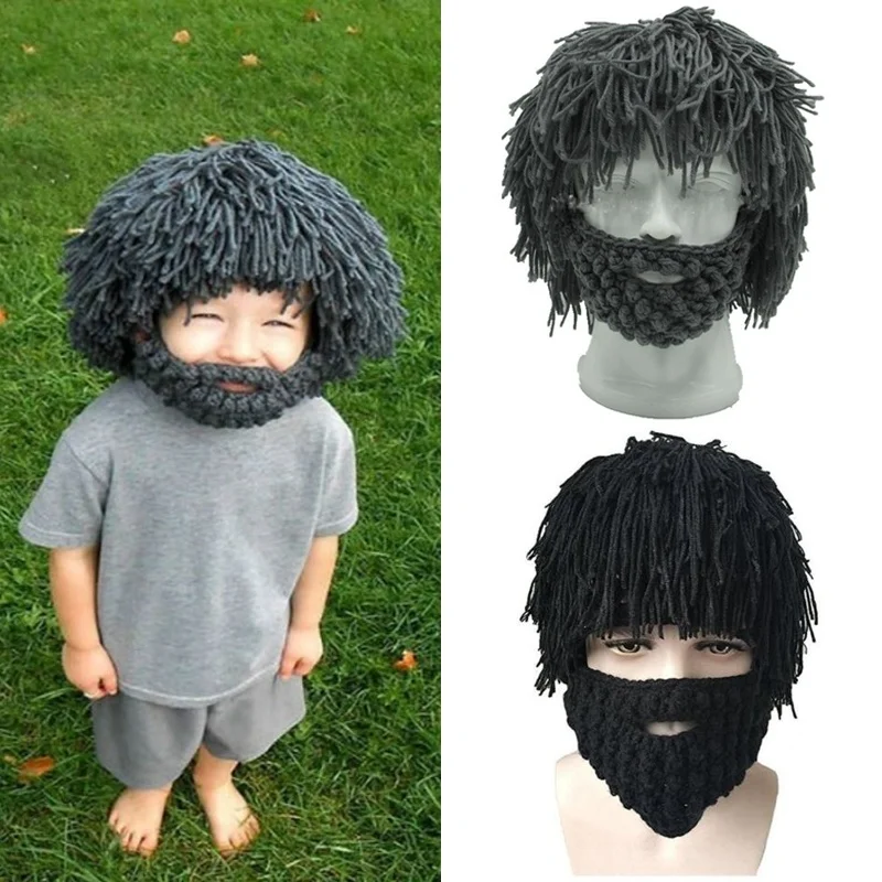 

Novelty Yarn Wig Beard Hats Hobo Mad Scientist Caveman Handmade Knit Warm Winter Cap Halloween Gifts Funny Party Beanies