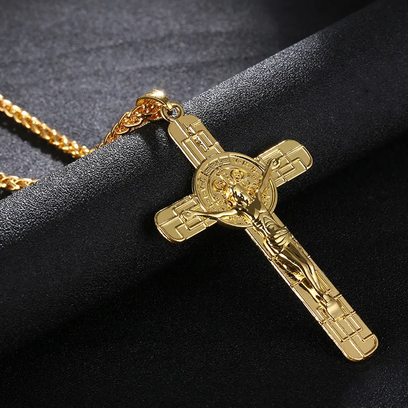 

Hip Hop Jesus Cross Pendant Trendy Gold Necklace Stainless Steel Punk Luxury Men&Women Chain Exquisite Gift Jewelry