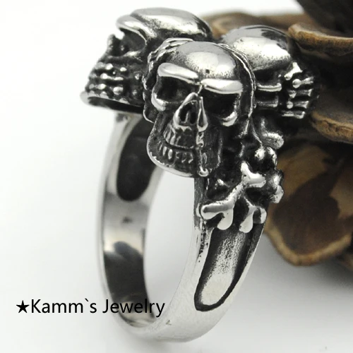 Мужские Винтажные кольца AMUMIU в европейском стиле с 3 черепами кольцо панк рок