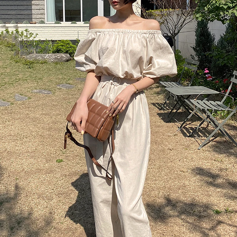 

Casual Jumpsuit Women Summer Sexy Off-shoulder One-neck Loose Short Sleeve Wide Leg Overalls Straight Rompers Plus Size