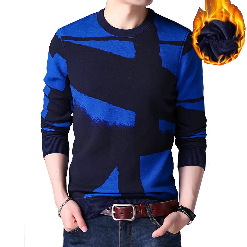 Повседневный мужской осенне зимний пуловер с круглым вырезом в полоску свитера