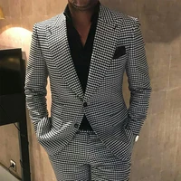 plaid men suits for wedding 2 piece houndstooth checkered groom tuxedos male fashion clothes 2020 costumes set jacket with pants