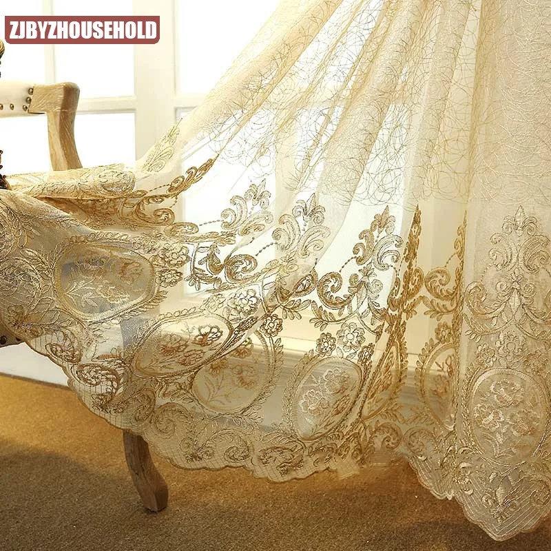 

European Luxury elegance Embroidery lace Floral Tulle curtain for living room/ Kitchen French Window Home Decor Drapes M086#4