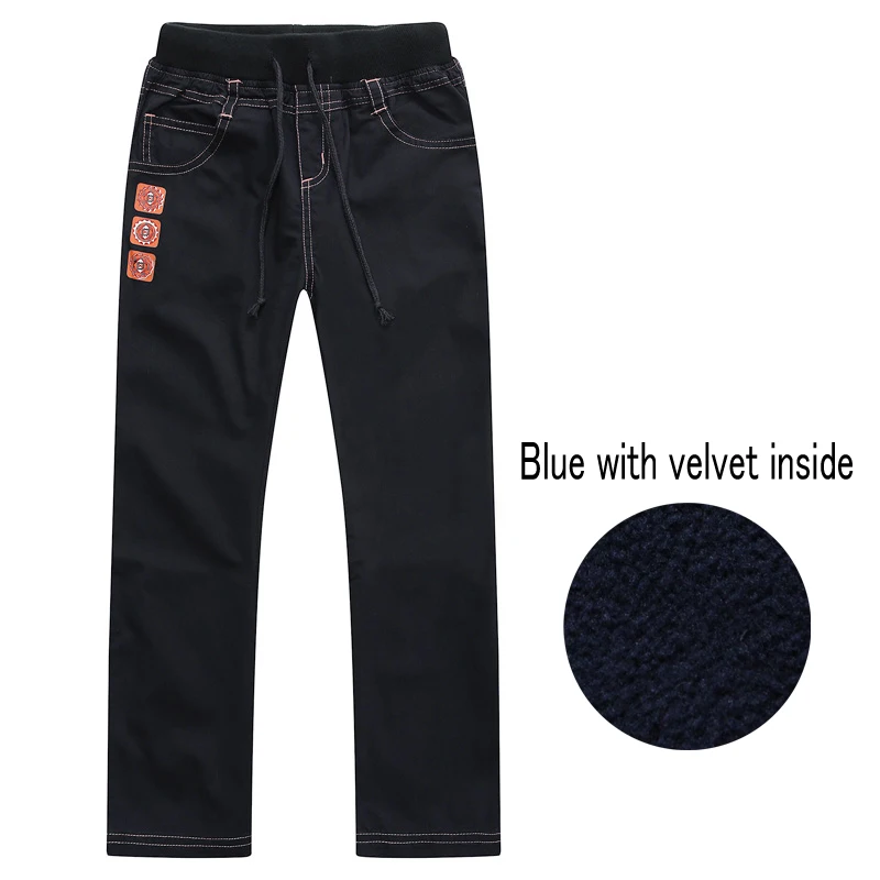 Blue with velvet Брюки для мальчиков на весну, лето, осень и зиму брюки из хлопка детские повседневные штаны для мальчиков Лидер продаж, для детей возрастом от 6 до 14 лет - Цвет: Blue with velvet
