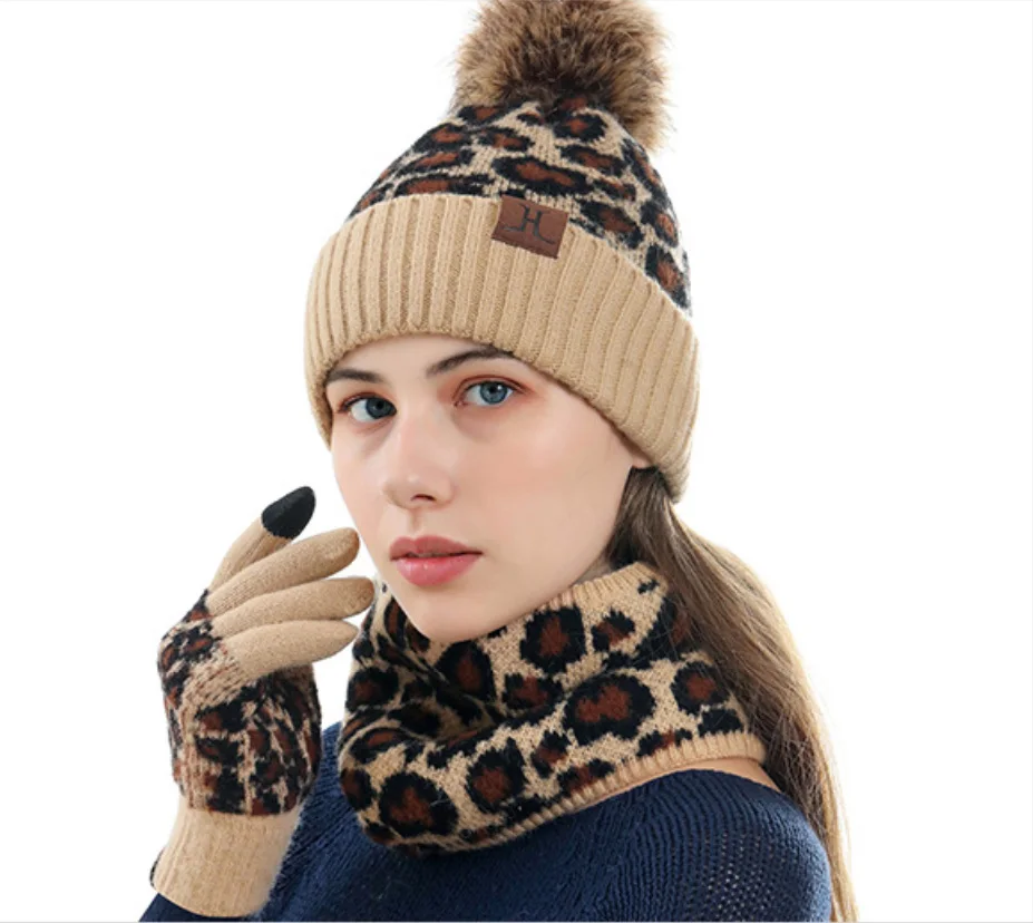 

Womens Winter Warm Knit Beanie Hat Touchscreen Gloves Long Scarf Set with Fleece Lined Skull Cap Gloves Neck Warmer for Women