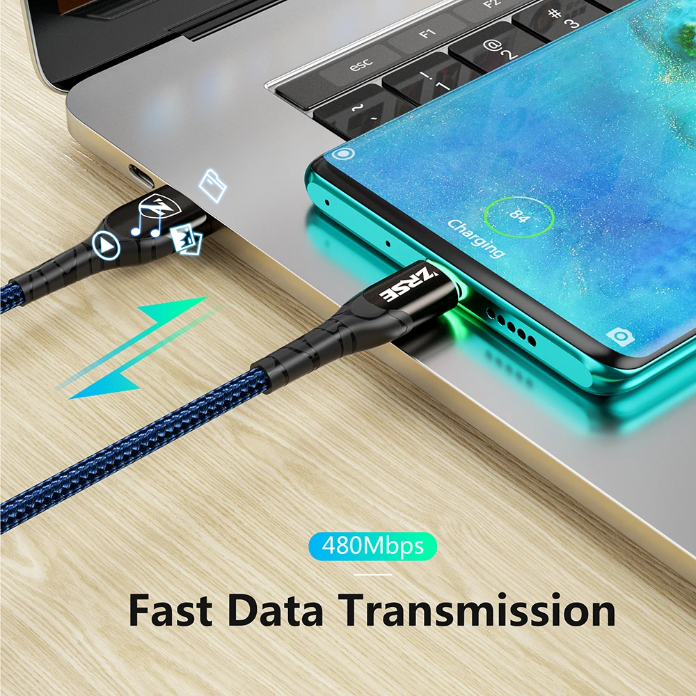 Кабель ZRSE Type C 3 м 2 1 для Samsung A50 S10 S9 S8 S7 LED USB кабель быстрой зарядки и синхронизации