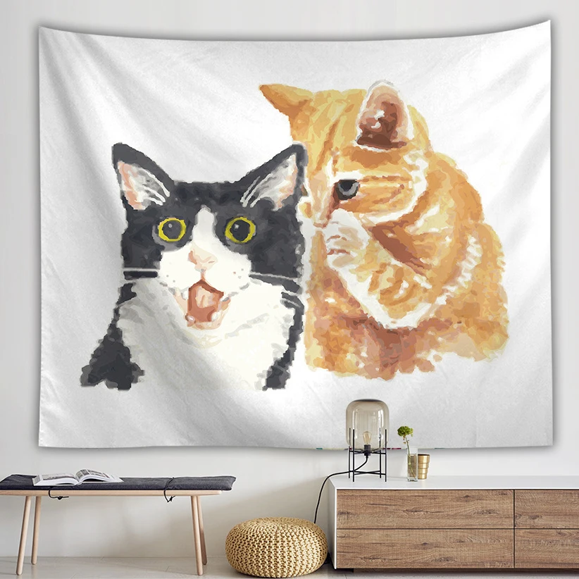 Настенный гобелен с милым рисунком кота цветов животных хиппи настенный в стиле