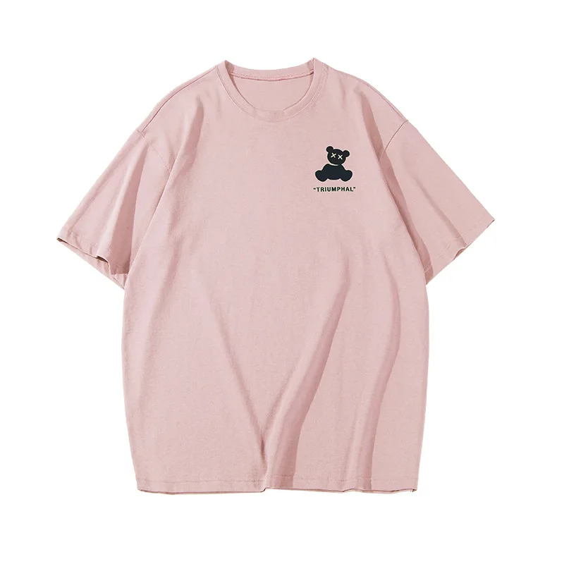 

2021 Summer New Style T-Shirt Couple Wear Cute Print Bear Top 100% Cotton Loose And Breathable Trendy Street Clothing