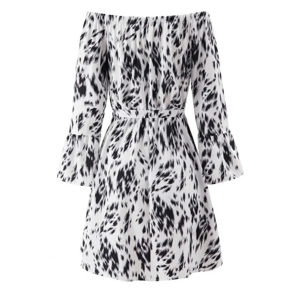 

Summer Ladies Dress Flare Sleeve Printing Off Shoulder High Waist Elegant Dress for Party Clothes