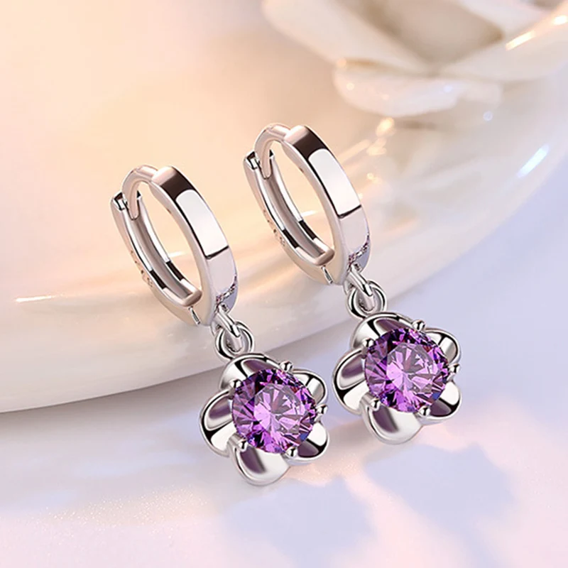 Женские серьги-кольца с цветком сливы из стерлингового серебра 925 пробы