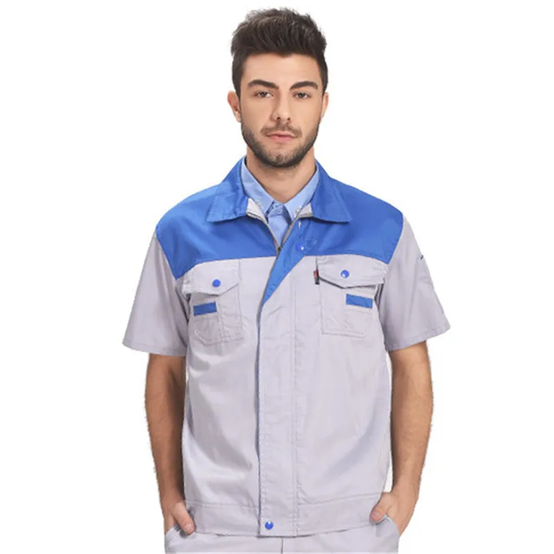 Рубашка мужская с короткими рукавами рабочая одежда в стиле пэчворк карманами