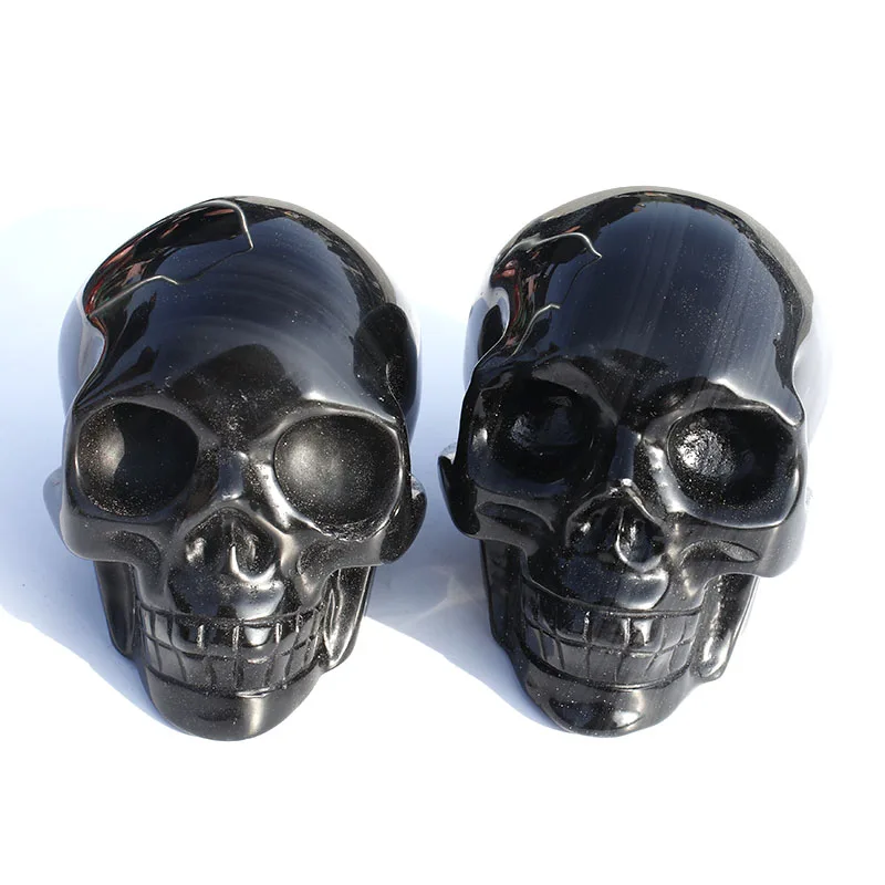

1 Kg Hand Carved Natural Black Obsidian Crystal Stone Skulls