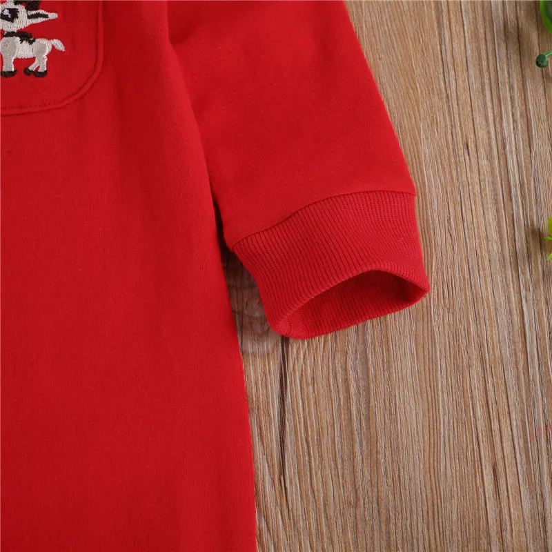 

Babys Single-breasted Long-sleeved Jumpsuit Cute Fawn Embroidery Round Neck Romper and Hat Socks 3 Piece Set For 0-18M