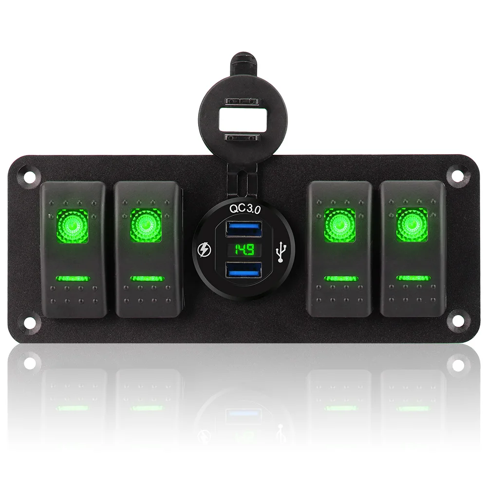 

Marine Rocker Switch Panel 4 Gang Waterproof Car Switch Panel 12~24V Circuit Control LED Digital Voltmeter