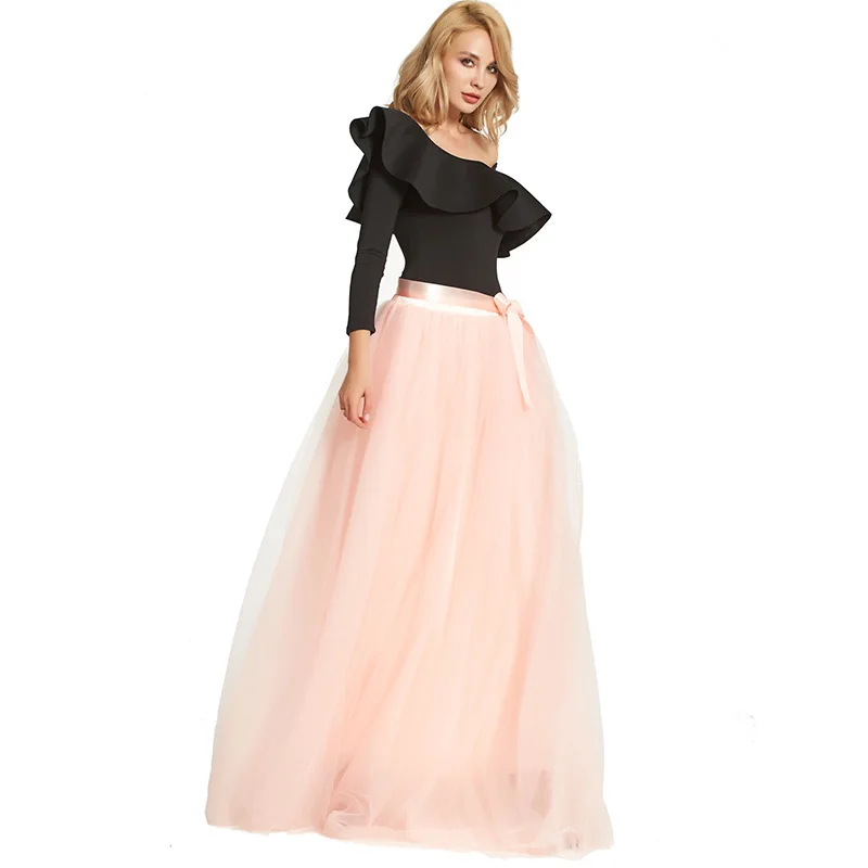 Peach Pink JaneVini Свадебная юбка из тюля с рюшами, длинная юбка, белые, черные, свадебные Нижние юбки для свадебных платьев, под платье, jupon sous robe - Цвет: Peach Pink
