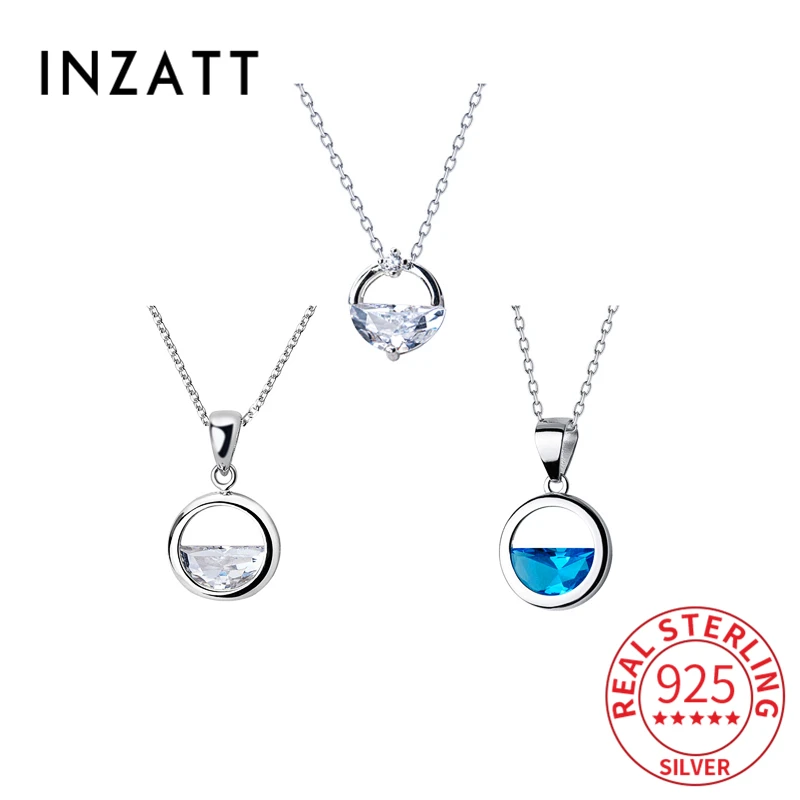 

INZATT Real 925 Sterling Silver Round Zircon Pendant Necklace For Fashion Women Party Minimalist Cute Fine Jewelry Accessories