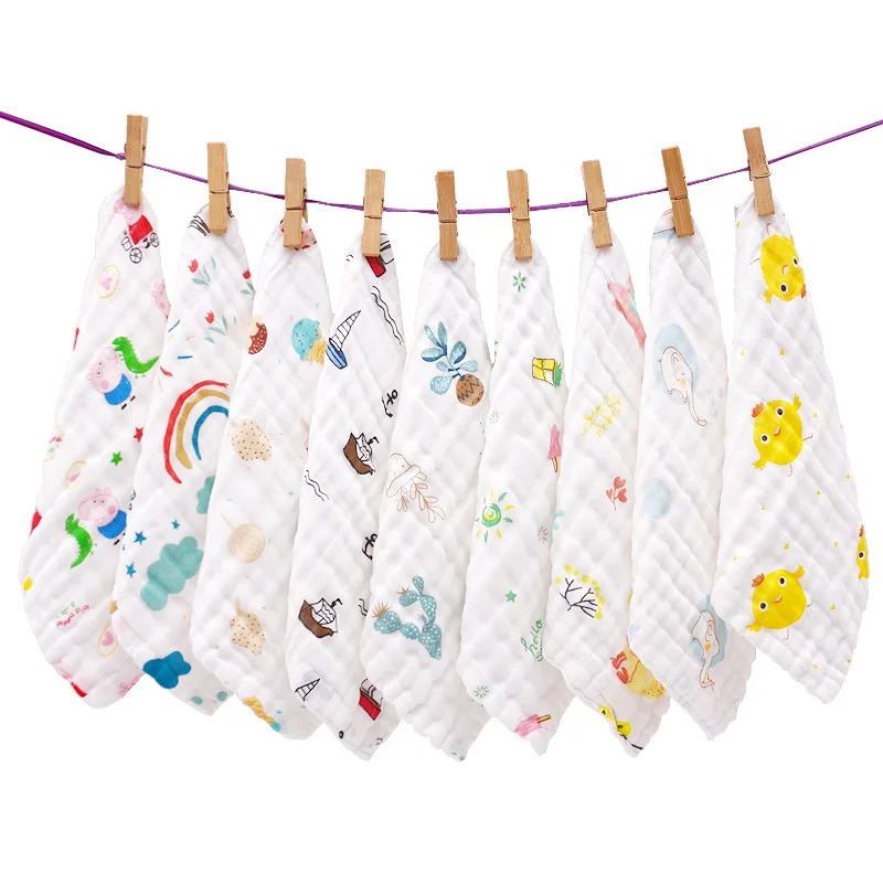 

Baby Towels 100% Cotton Newborn Gauze Face Wash Soft Square Cartoon 25x25cm Skin-friendly Environmental Protection Hot Sell