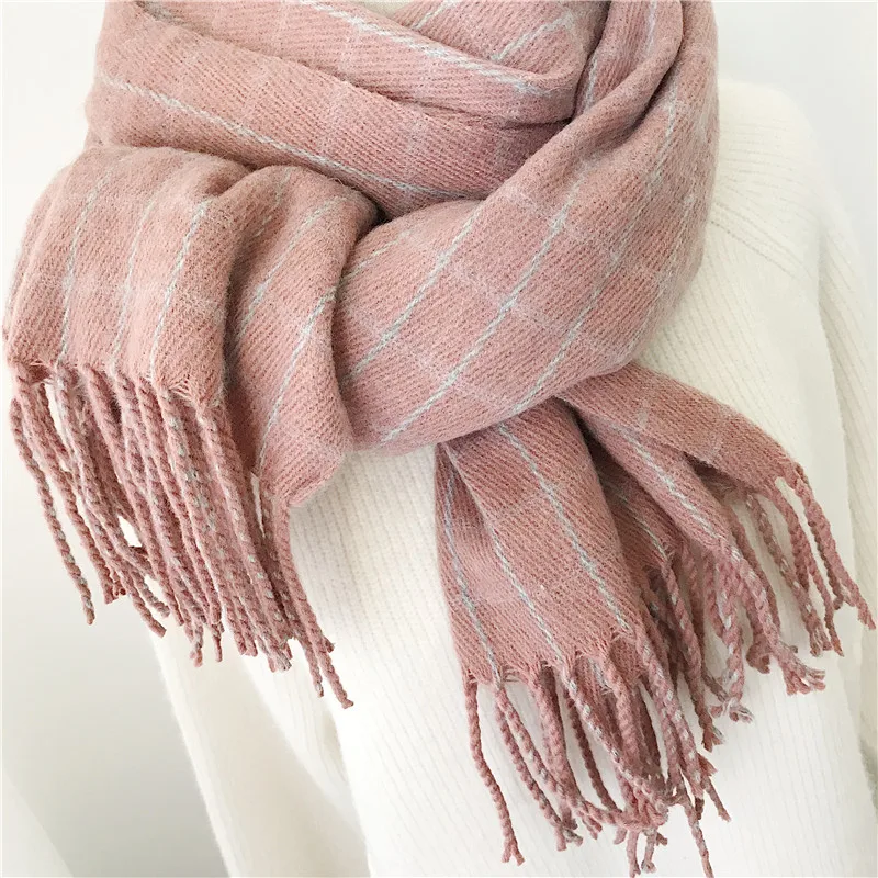 Winter Cashmere Scarves With Tassel Thick Warm Poncho Wool Plaid Print Neck Scarf For Women Fashion Shawls and Wraps Ladies