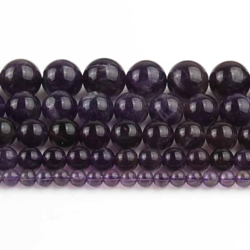 

Natural Amethysts Stone Beads Purple Crystal Round Loose Beads For DIY Jewelry Making Bracelet 15''Inches Strands 4 6 8 10 12mm