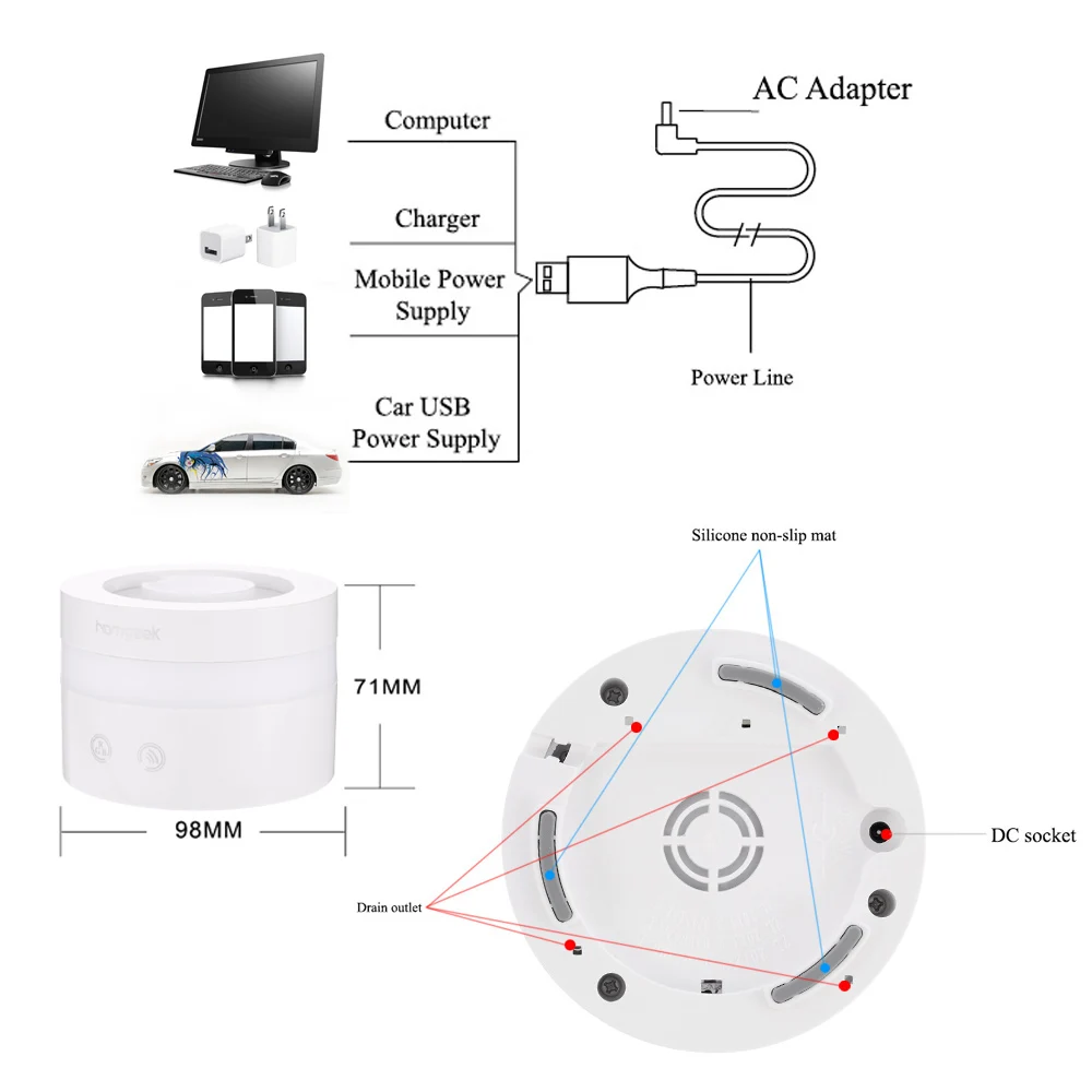 Homgeek Мини USB увлажнитель арома-масла диффузор очиститель воздуха тумана с