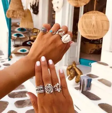 7 шт./компл. женские модные кольца бохо Ретро стиль луна драгоценный камень цветок