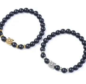 8 мм thge2 серебристый золотой браслет с подвеской в виде совы из натурального камня