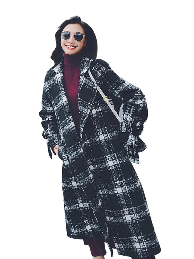 Клетчатое пальто для женщин осень и зима 2019 популярное длинное выше колена