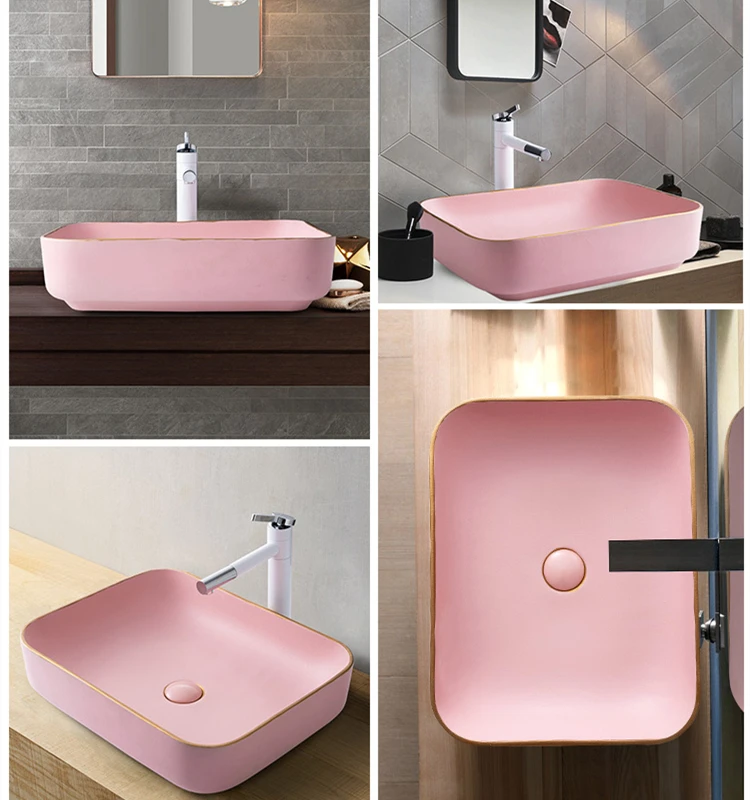 

Розовая креативная раковина из Пномпеня, раковина с одной чашей над счетчиком, керамическая раковина, художественная раковина для дома, оте...