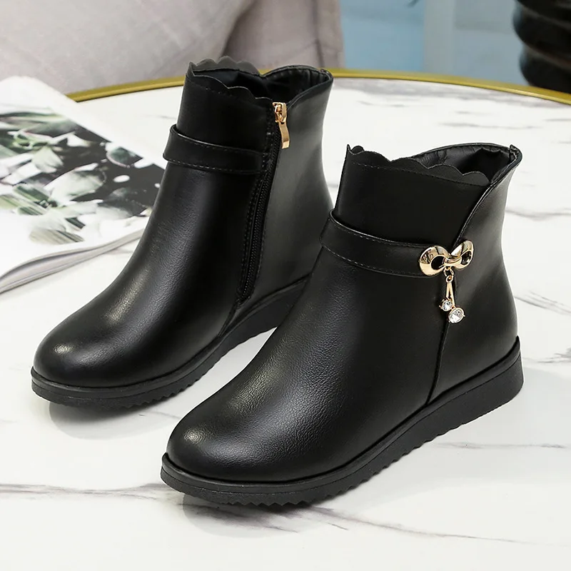 

2021 Large size cotton shoes winter new thick-soled ankle boots flat heel plus velvet warm zipper short tube cotton shoes