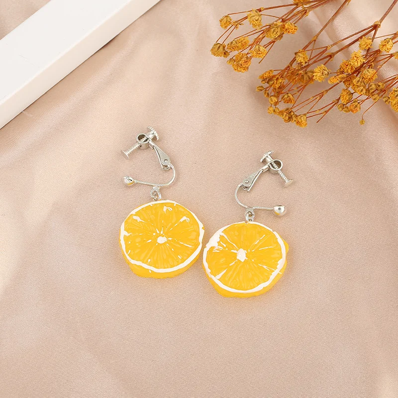 

Cute orange lemon pendant earrings net red ins fashion sweet temperament personalized ear clip C216