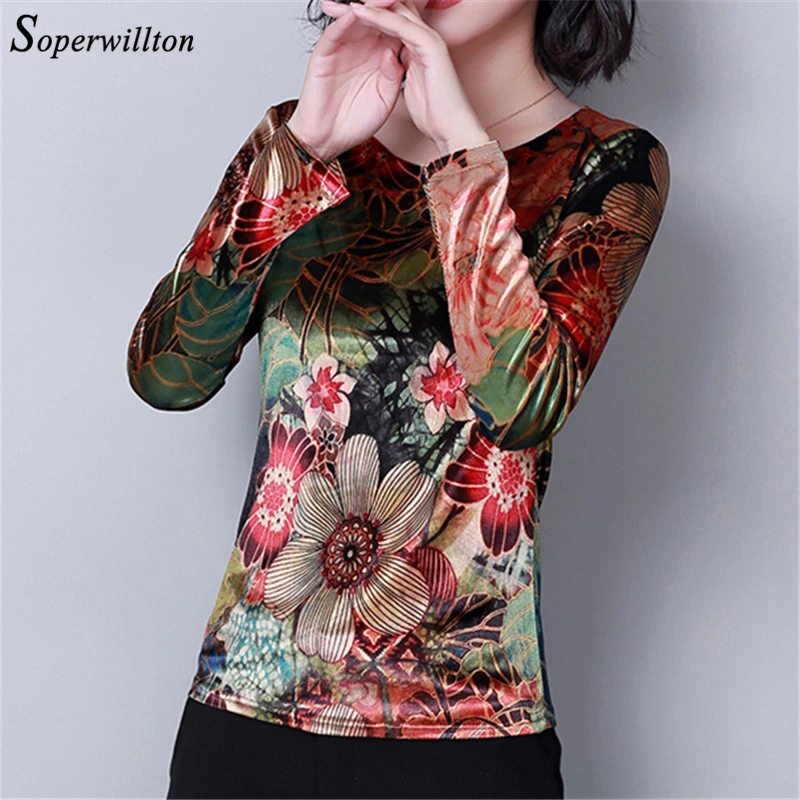 Бархатные блузки в винтажном стиле Женские топы 2021 осень с длинным рукавом