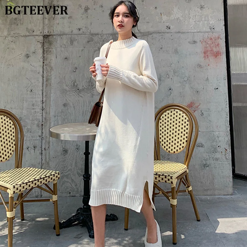 BGTEEVER элегантное платье с круглым вырезом свите длинными рукавами женское
