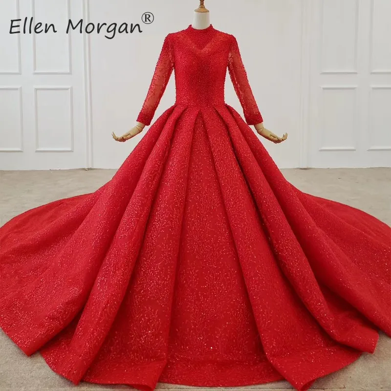 Красные Бальные платья с реальными фотографиями мусульманские свадебные 2020