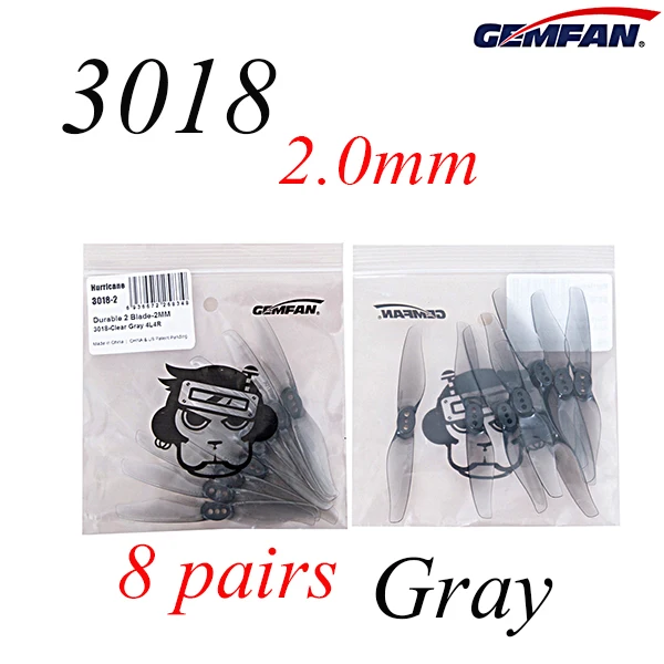 Gemfan ураган 3018 3x1,8 3 дюймов 2 лопастями 1,5 мм/2,0 мм отверстие Т-образная оправа телескопического для дрона с дистанционным управлением с несколькими несущими винтами Запчасти аксессуары - Цвет: 8Pairs 2.0mm Grey