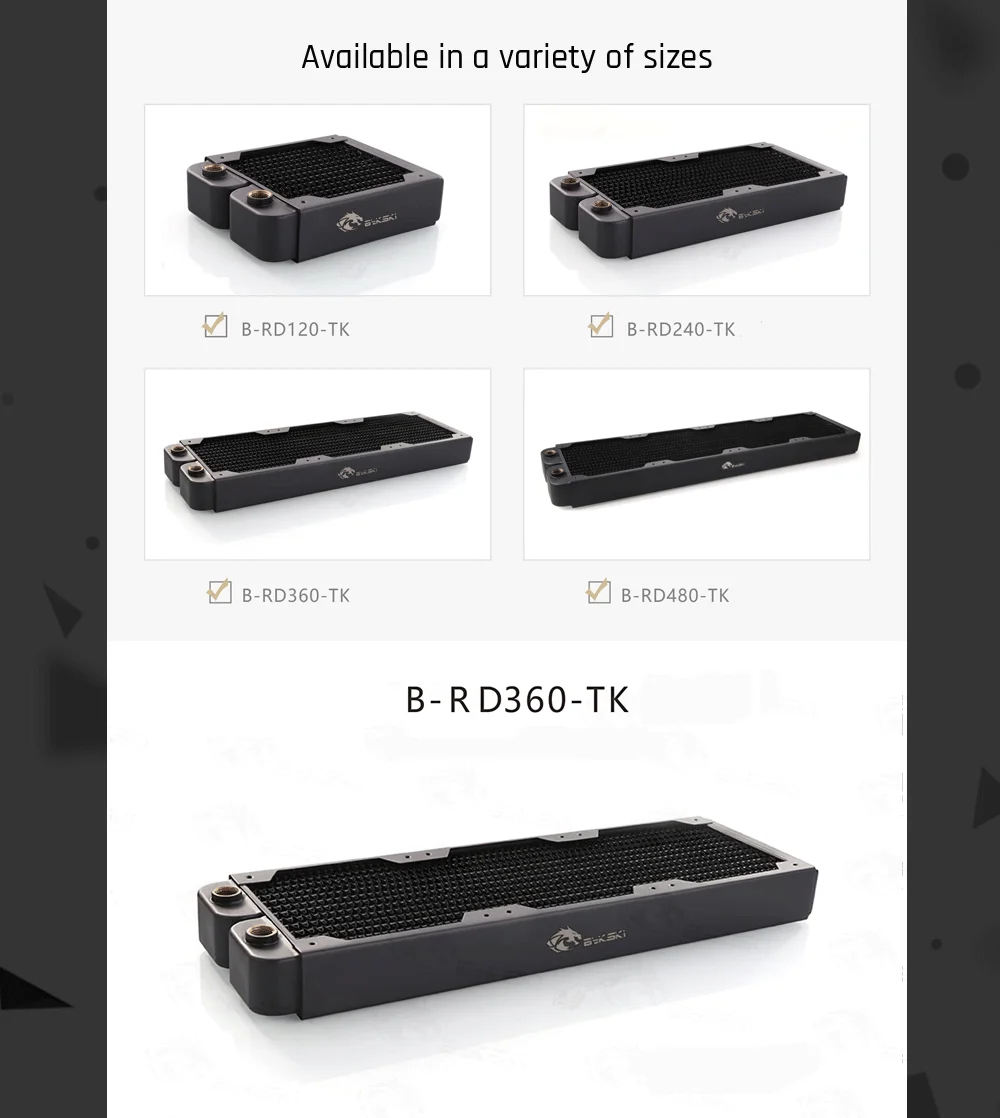 Bykski B-RD360-TK, двойной однорядные радиаторы, 39 мм Толщина, Стандартный радиаторы водяного охлаждения, подходит для 120*120 мм вентиляторы