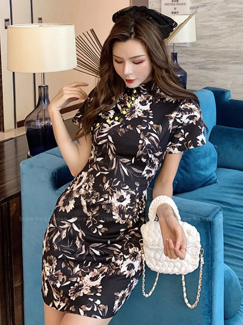 Традиционное китайское платье для женщин с принтом Журавля пикантное элегантное